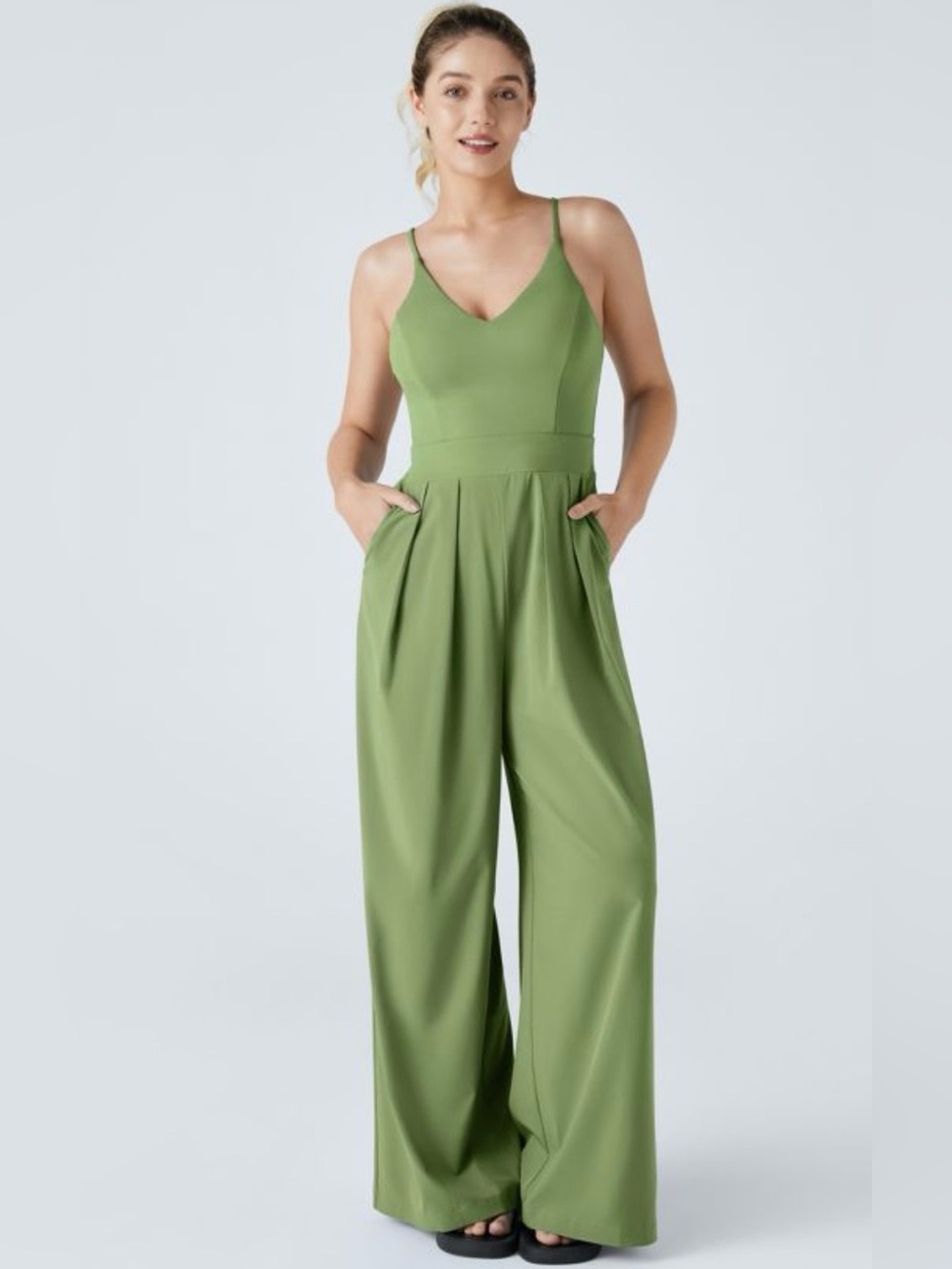 Halara Breezeful Jumpsuit Backless Pockets Wide Leg Sz Medium Resort Quick Dry